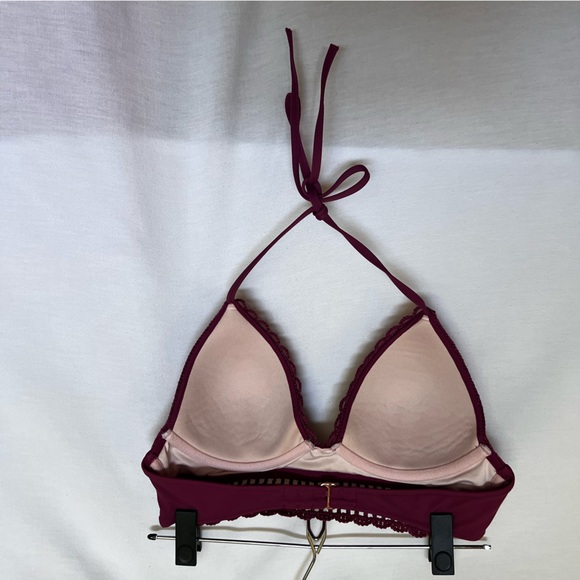 Crochet Triangle Dark Burgundy Neck Tie Bikini Top - Picture 2 of 4
